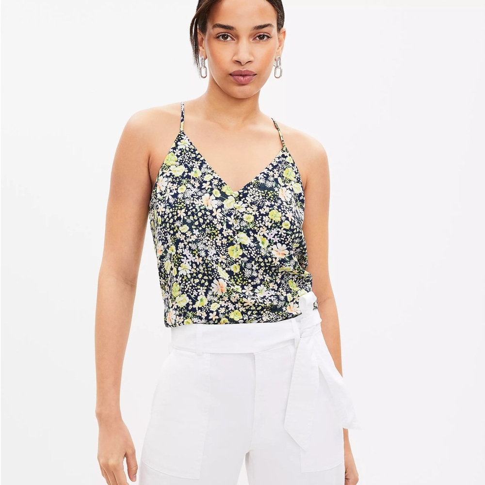 LOFT Floral Covered Button Strappy Cami - Size Small